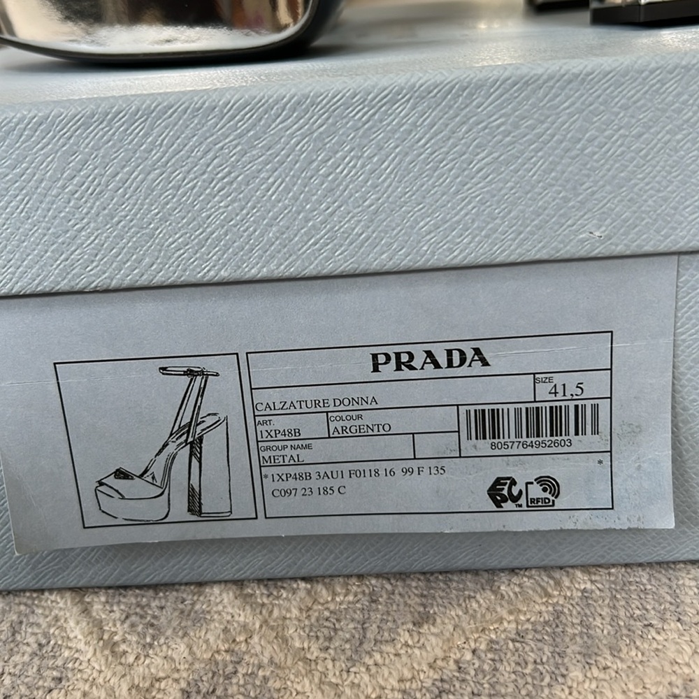 NWT Prada Womens Metallic Leather Platform Heels Silver 41.5 - Picture 10 of 10